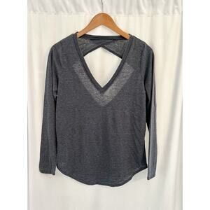 NWT Chaser V-Neck Long Sleeve Tee MEDIUM Dark Gray Open Back